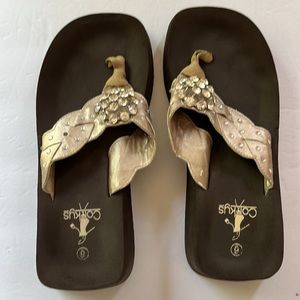 Corkys | Satin & Rhinestone platform Flip Flops Metallic